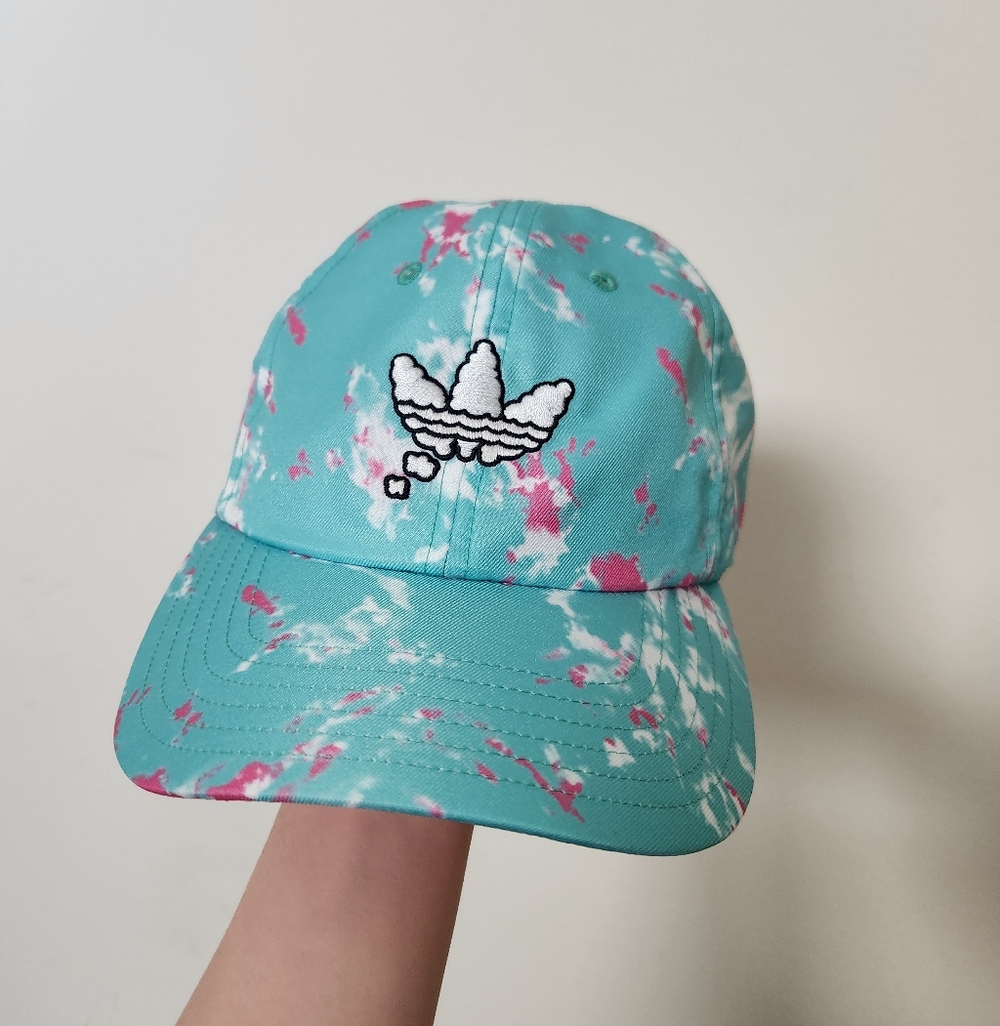 Adidas hot pink, turquoise, and white tie-dye cap